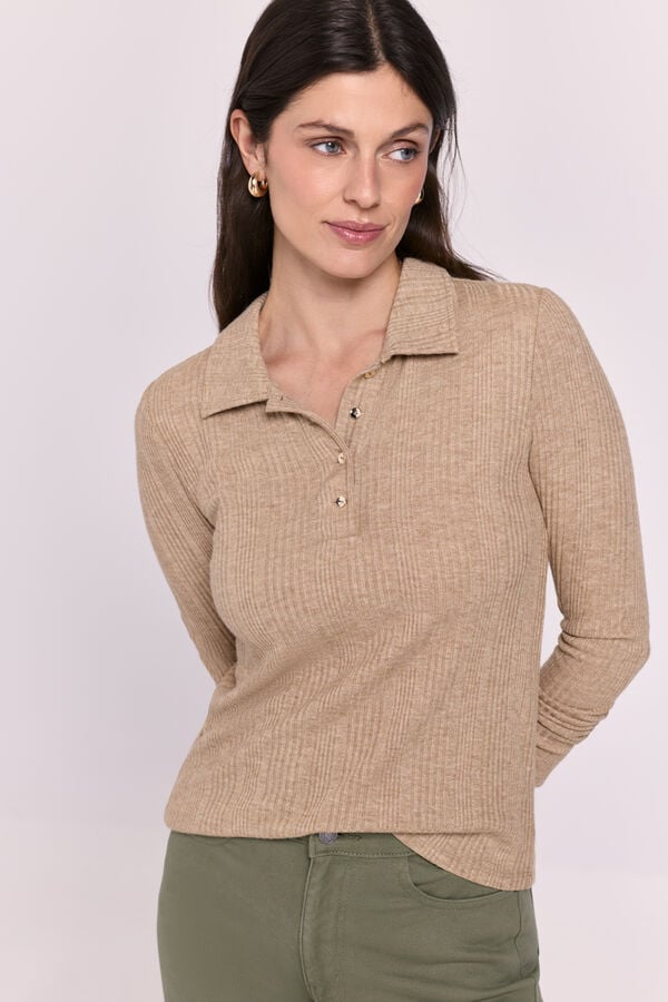 Milano Polo manga comprida Castanho