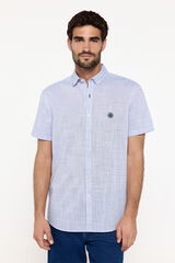 Springfield Camisa Slub Microcheck Azul