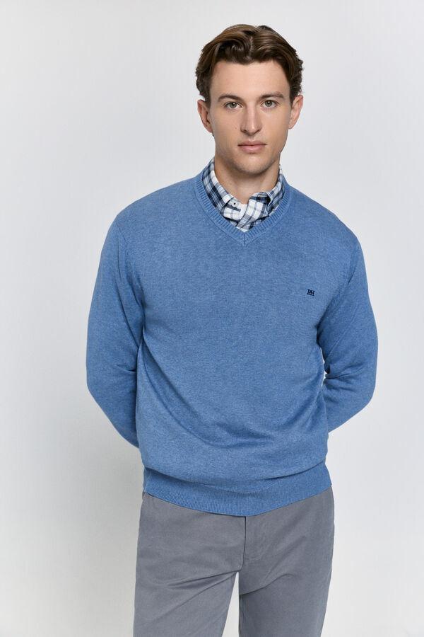 Pedro del Hierro Jersey básico cuello pico Azul