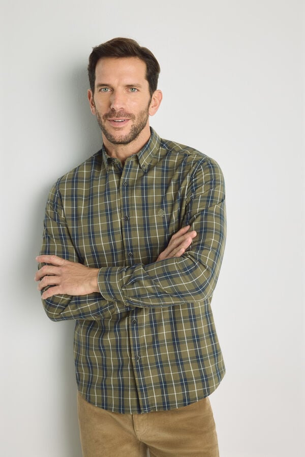 Springfield Camisa cuadros manga larga Kaki Claro