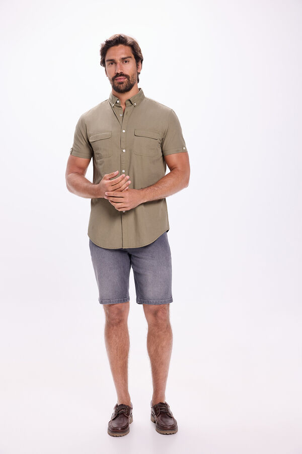 Milano Camisa popelina lisa Cáqui escuro