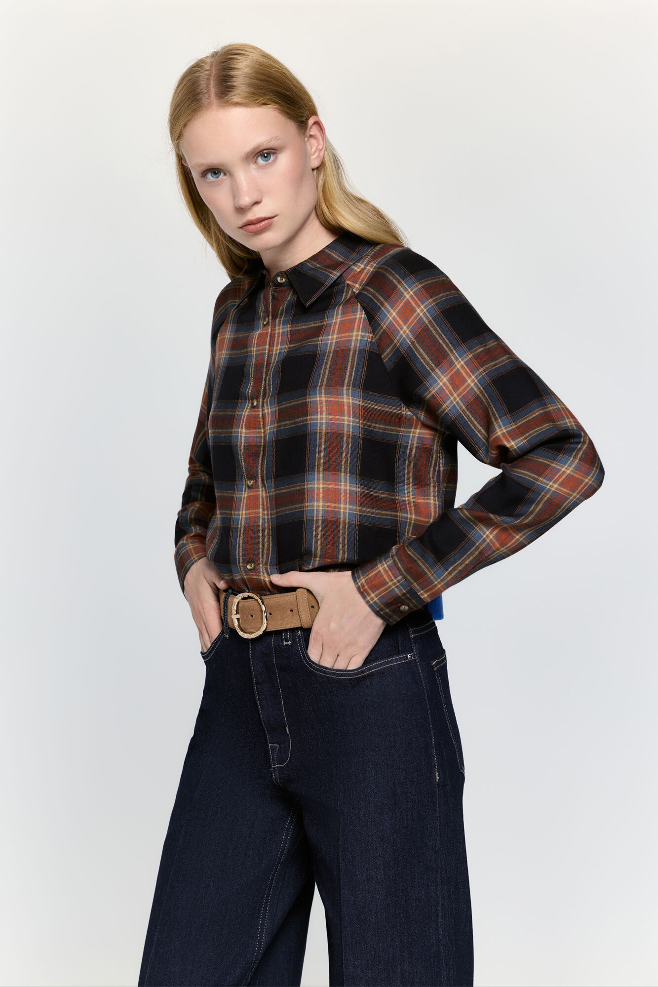 Milano Camisa cuello solapa en cuadros tart&aacute;n