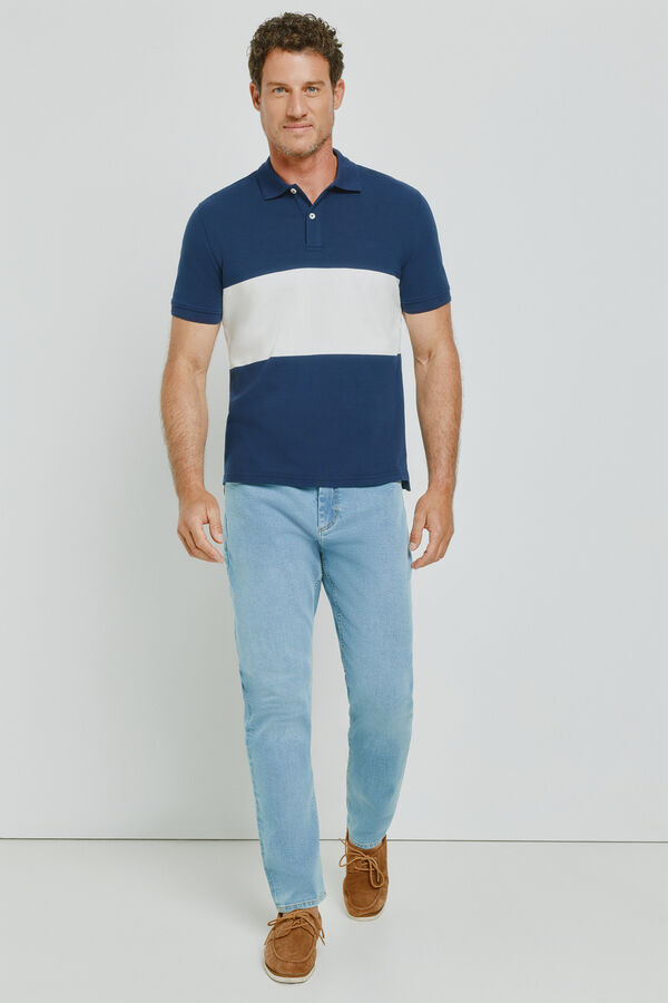Milano Polo de riscas de manga curta Marinho
