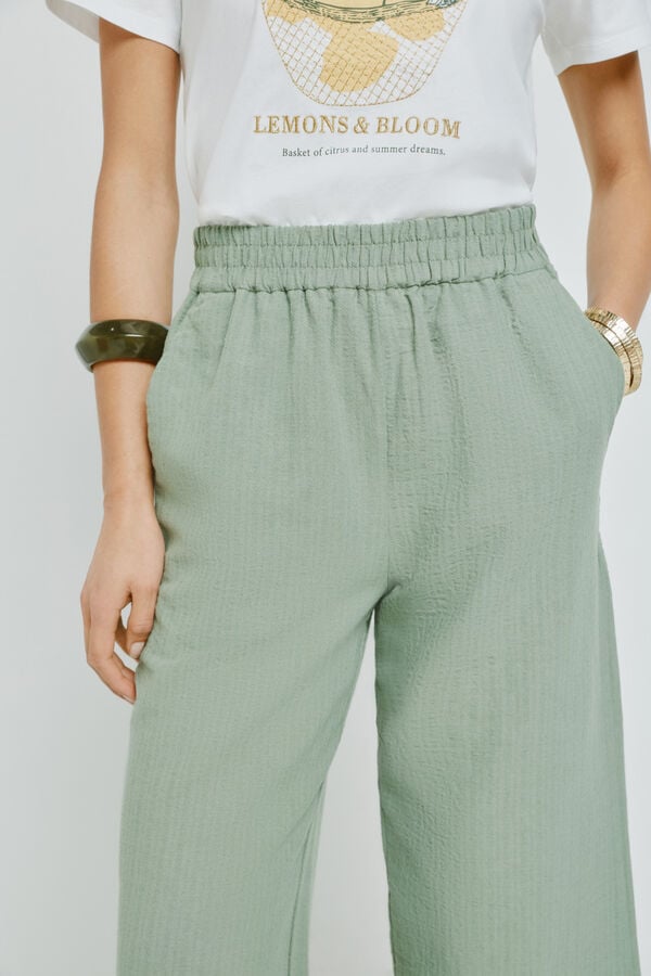 Milano Cal&ccedil;a lisa com cintura el&aacute;stica C&aacute;qui