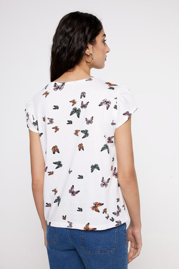 Fifty Outlet Camiseta estampada pliegues en hombro natural