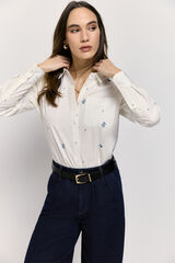 Milano Camisa lisa com bordado em tecido leve Marfim