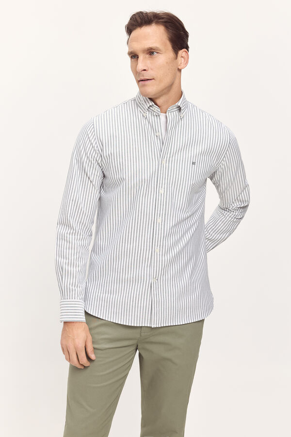 Pedro del Hierro Camisa Oxford listrada PDH Verde escuro
