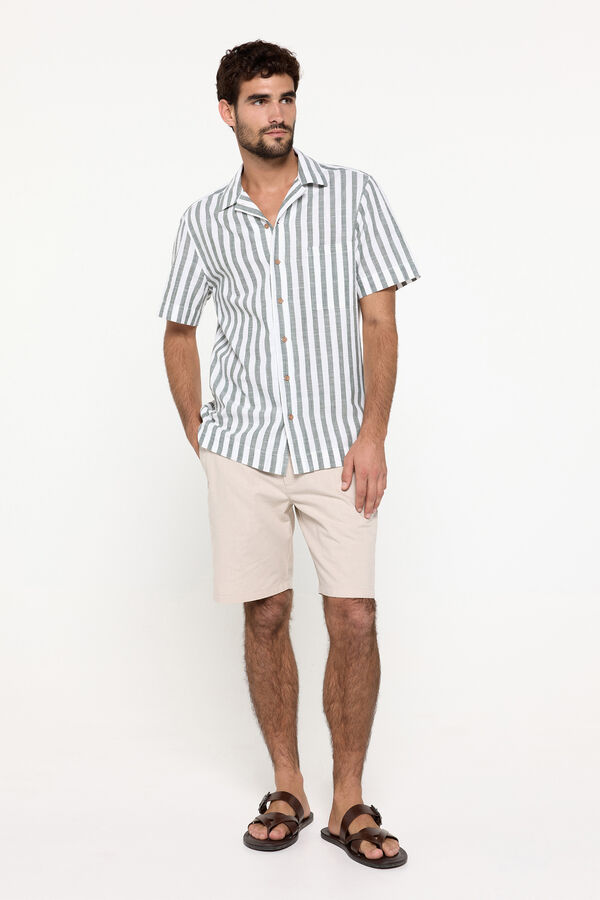 Milano Camisa Listrada de Lapela Estampado verde