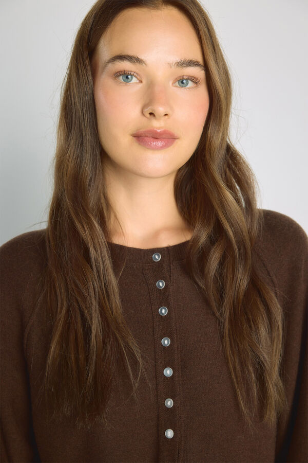 Milano Jersey cuello redondo con botones Beige