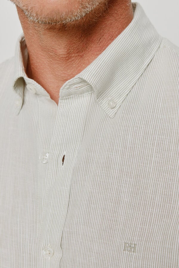 Pedro del Hierro Camisa de riscas de manga comprida C&aacute;qui m&eacute;dio