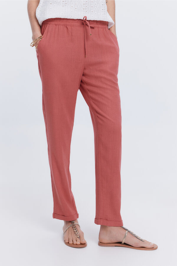 Milano Calças compridas de linho Vermelho