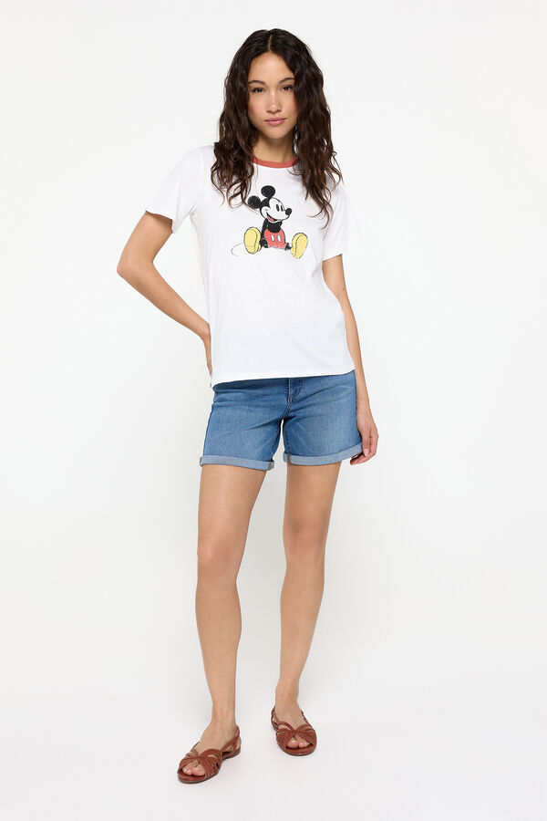 Fifty Outlet Camiseta tipo vintage cuello contraste estampado Mickey Mouse vintage Marfil