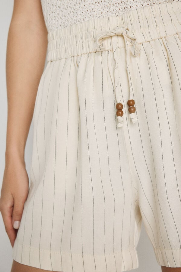 Milano Bermuda rayas con cinturilla el&aacute;stica Beige