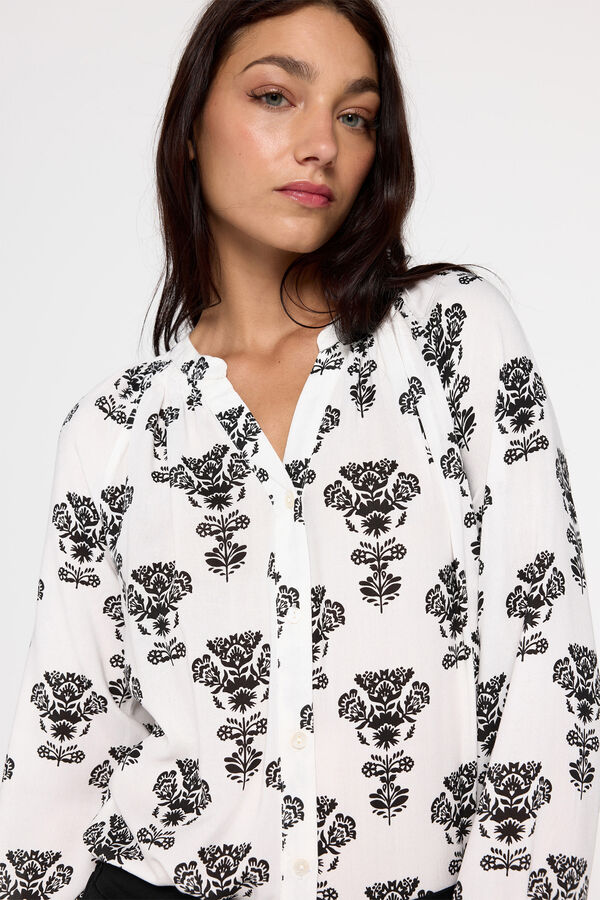 Milano Blusa decote bico Estampado branco