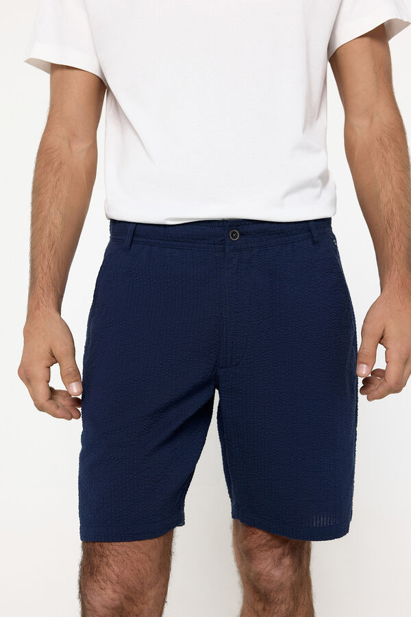 Fifty Outlet Bermuda seersucker color liso Navy