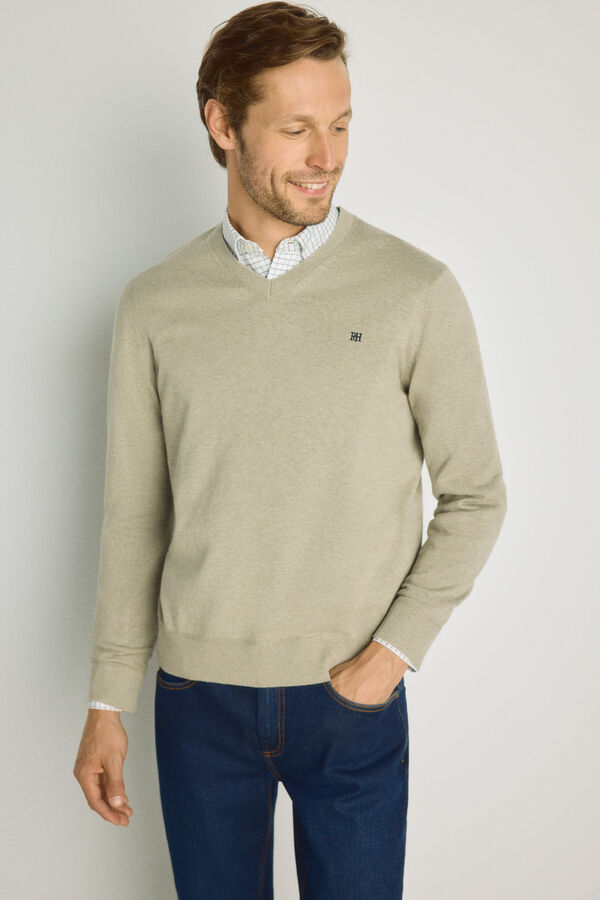 Pedro del Hierro Camisola gola em bico C&aacute;qui