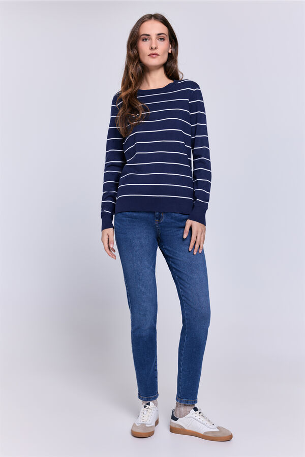 Milano Camisola riscas gola redonda Estampado azul