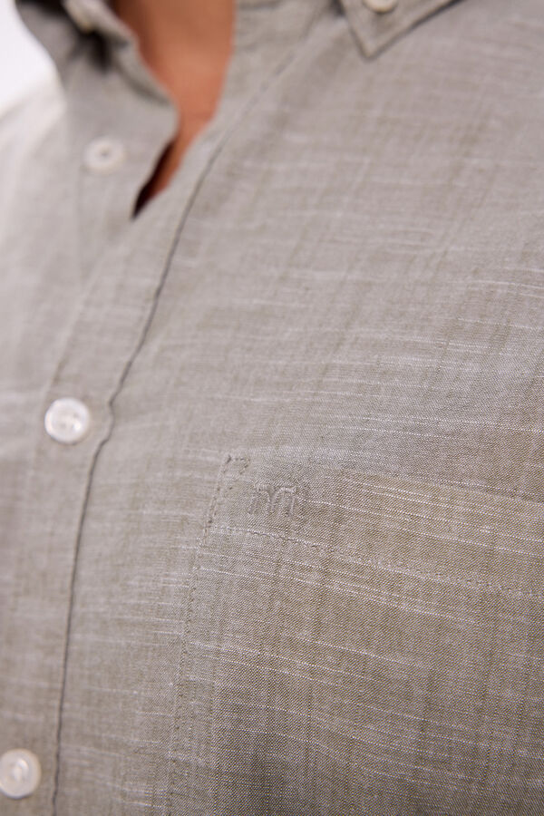 Milano Camisa Slub Lisa Kaki Oscuro