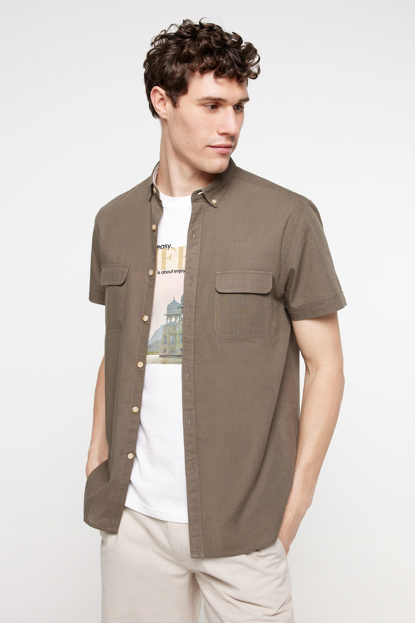 Milano Camisa Lisa Aspeto Lino