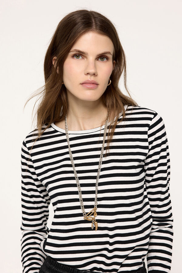 Milano T-shirt manga comprida riscas com lurex Preto