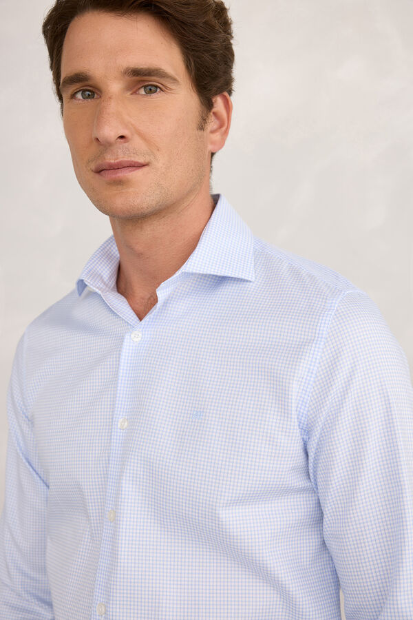 Pedro del Hierro Camisa social de popeline xadrez Azul