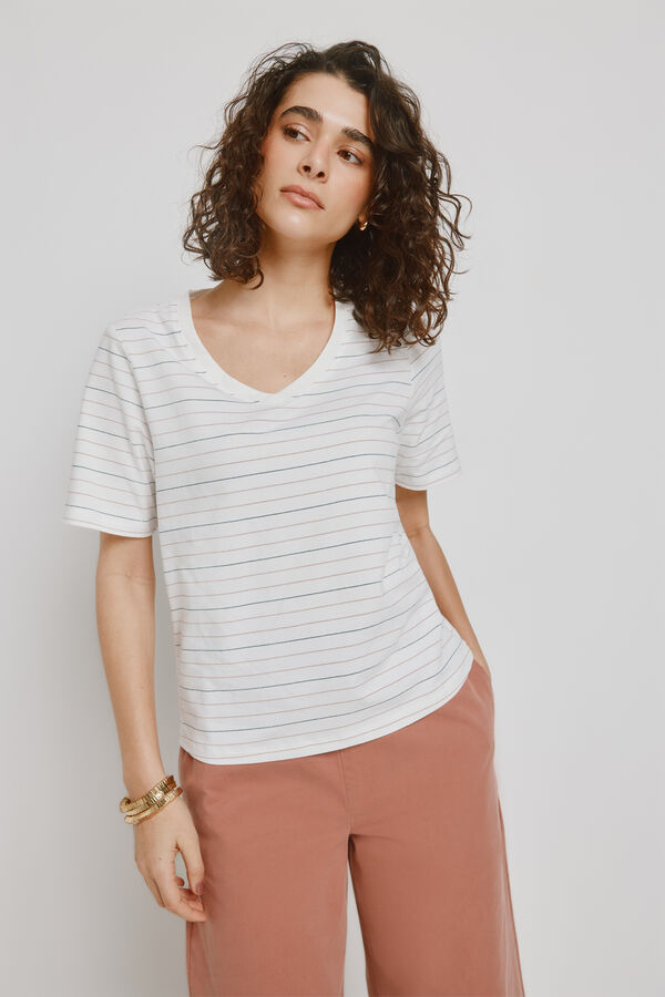 Milano T-shirt de manga curta &agrave;s riscas Branco