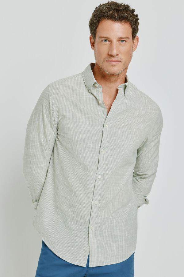 Milano Camisa de riscas de manga comprida C&aacute;qui