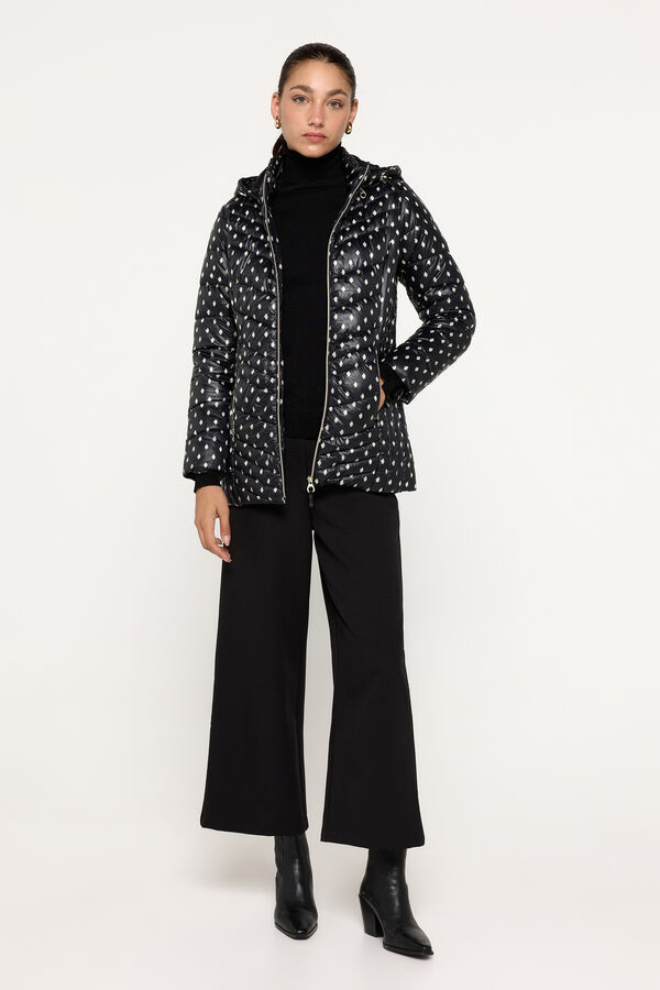 Milano Sobretudo acolchoado em tecido estampado com capuz Estampado cinza