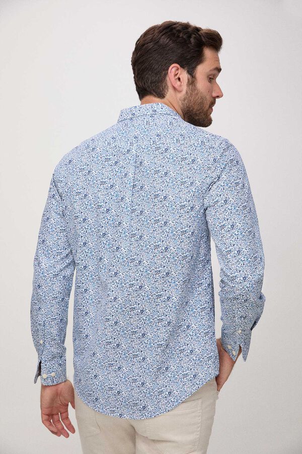 Fifty Outlet Camisa Pinpoint Estampada Azul