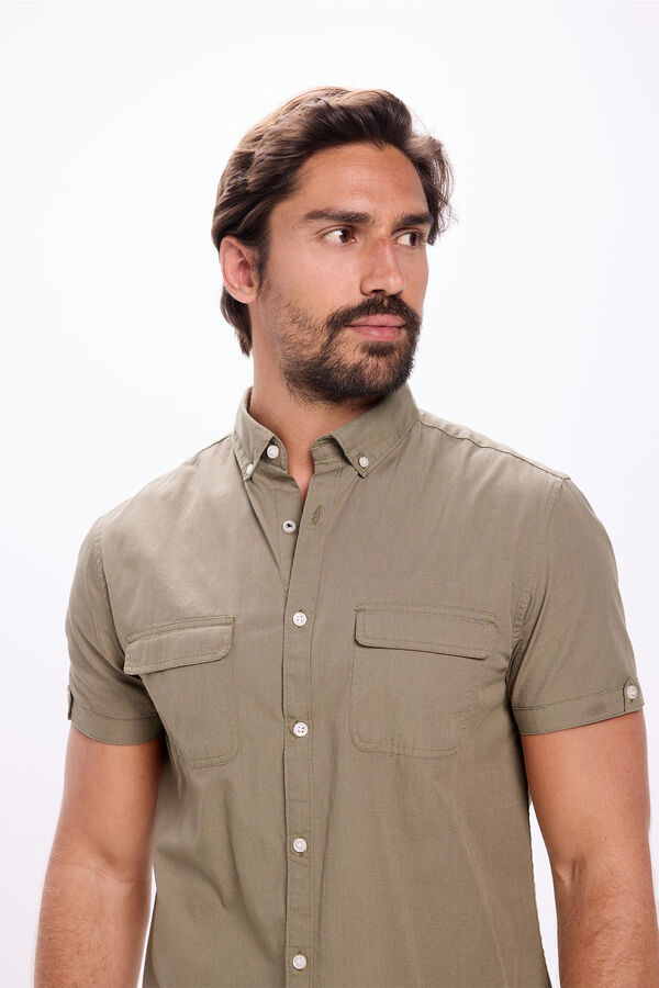 Milano Camisa popelina lisa Cáqui escuro