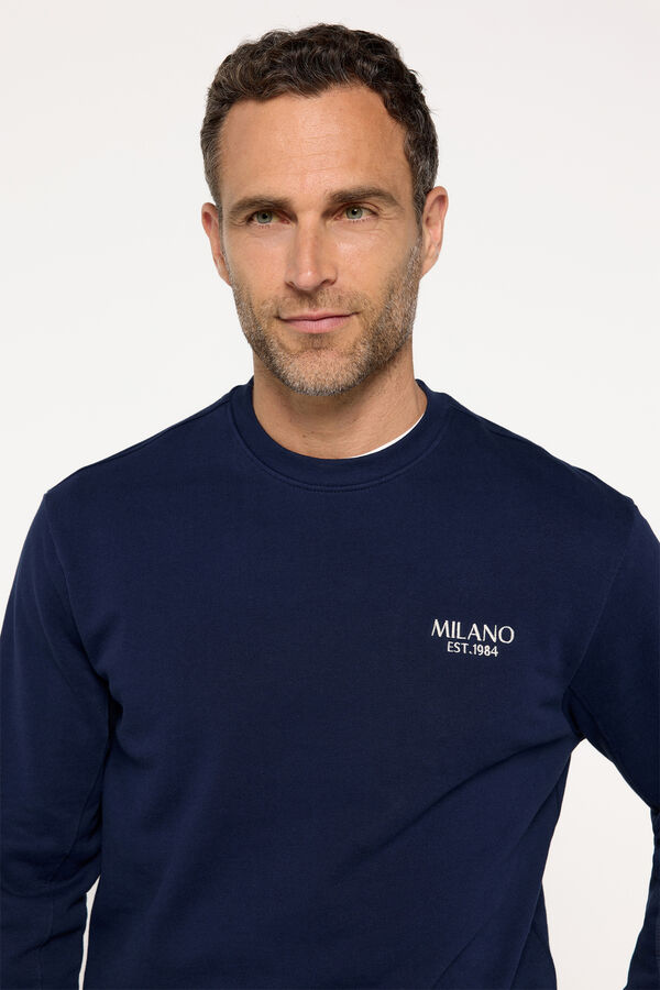 Milano Sweatshirt com gola caixa bordada Marinho