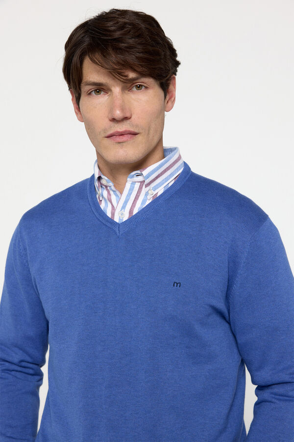 Milano Jersey Patch Cuello Pico Azul