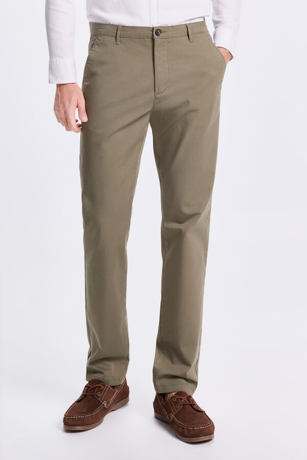 Milano Pantalón Chino Liso Slim Cáqui escuro