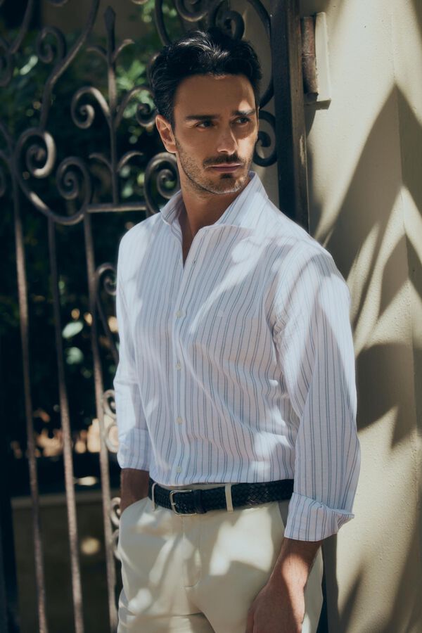 Pedro del Hierro Camisa de riscas de manga comprida Branco