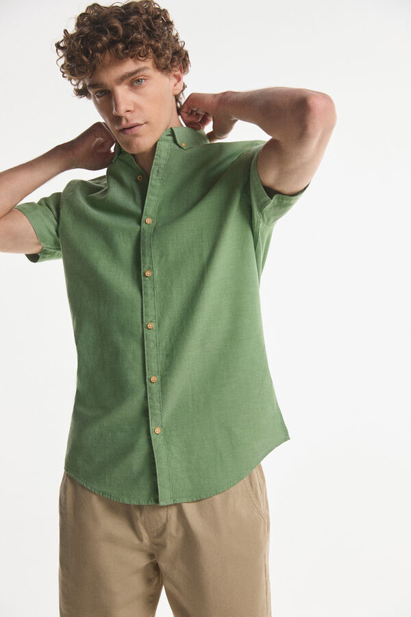 Fifty Outlet Camisa Lino Microcuadro Verde