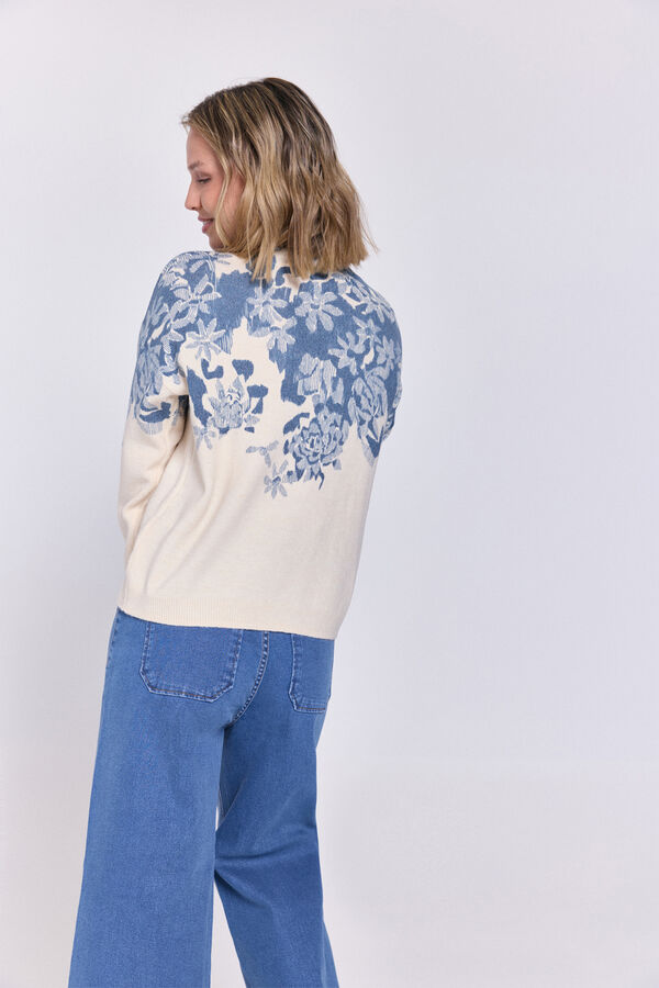 Milano Jersey con estampado floral en cuello Azul