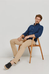 Milano Camisa lisa manga larga Navy