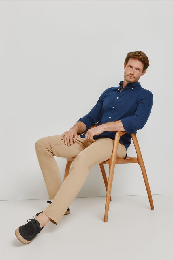 Milano Camisa lisa manga larga Navy