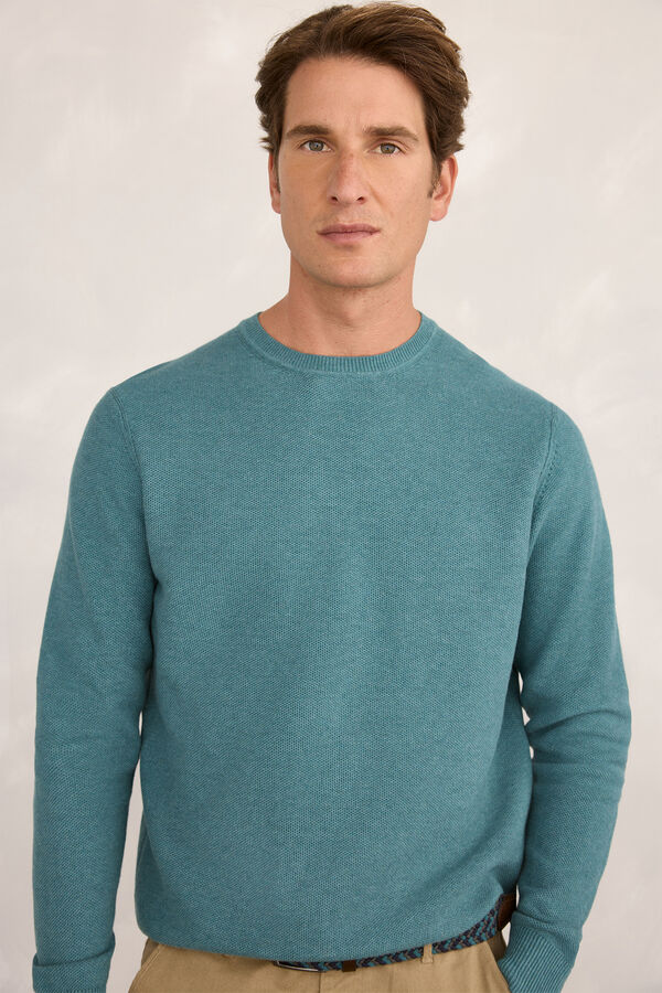 Milano Camisola básico de favo de mel Azul turquesa