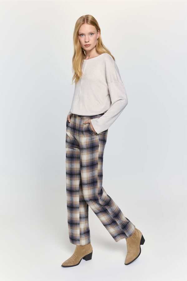 Milano T-shirt de manga manga com gola redonda e toque suave Bege