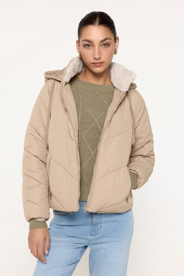 Milano Sobretudo curto acolchoado com capuz Marfim