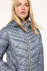 Milano Sobretudo acolchoado em tecido estampado com capuz Multicolor