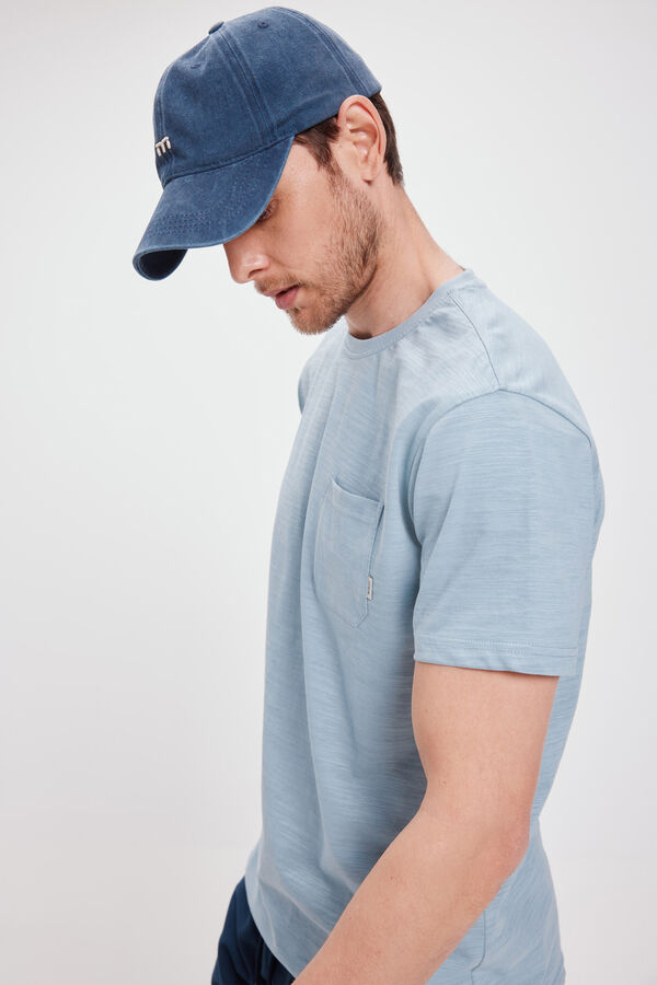 Milano Camiseta b&aacute;sica com bolso Azul claro