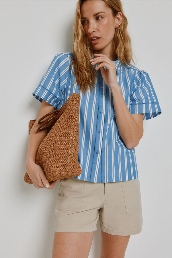 Milano Blusa de riscas de manga curta Azul claro