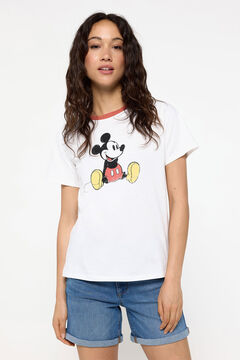 Fifty Outlet Camiseta tipo vintage cuello contraste estampado Mickey Mouse vintage Marfil