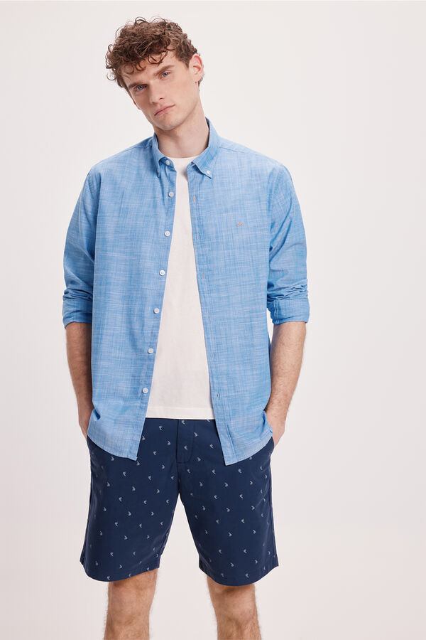 Milano Camisa malha slub lisa Azul