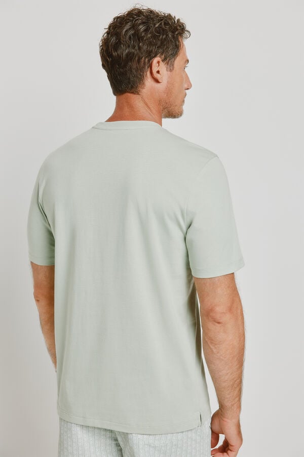 Pedro del Hierro T-shirt b&aacute;sica com logo bordado C&aacute;qui