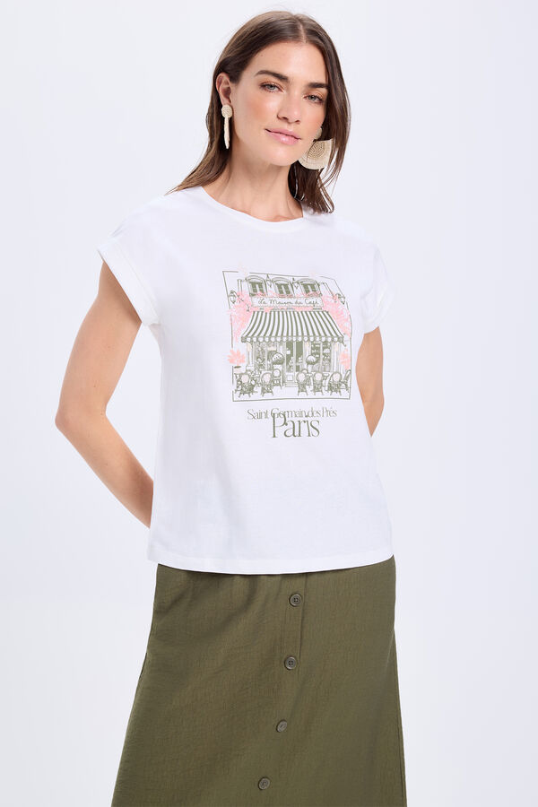 Milano Camiseta de algodão com mangas dobradas e estampado frontal Marfim