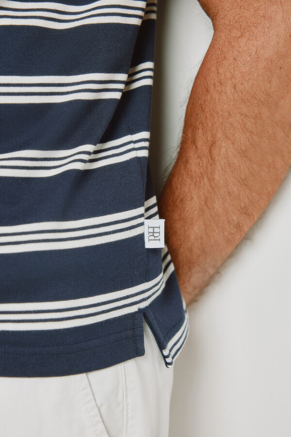 Pedro del Hierro Polo de riscas de manga curta Marinho