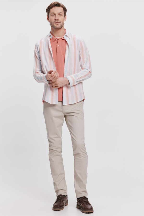 Milano Camisa malha slub riscas Estampado laranja